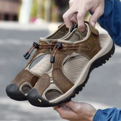 Brand Men's Sandals Summer Genuine Leather Sandals Outdoor Men Beach Shoes Rome Sandals Comfortable Large Size Men Casual Shoes