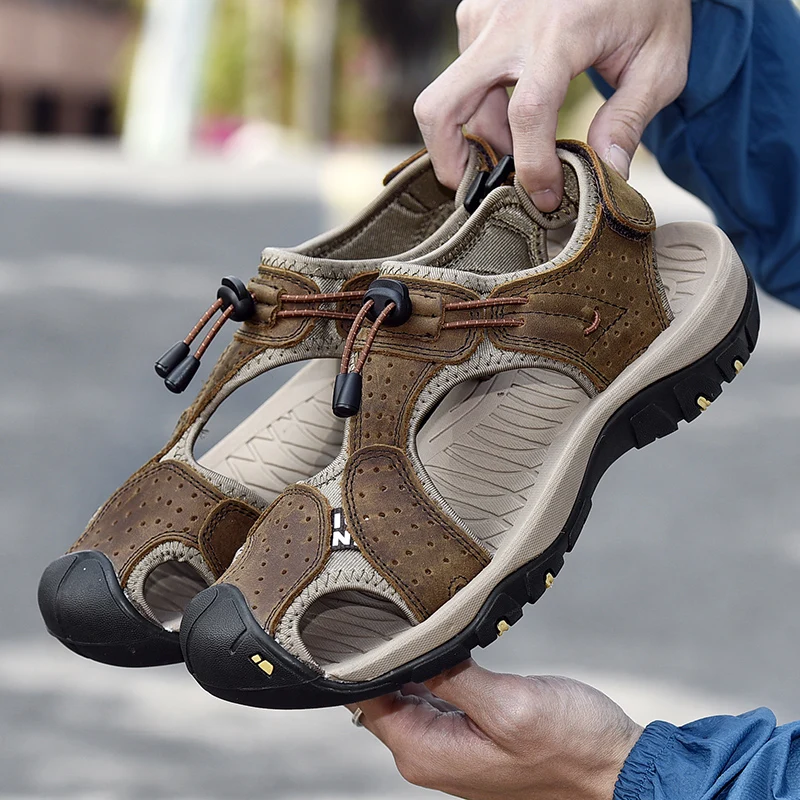 Brand Men's Sandals Summer Genuine Leather Sandals Outdoor Men Beach Shoes Rome Sandals Comfortable Large Size Men Casual Shoes