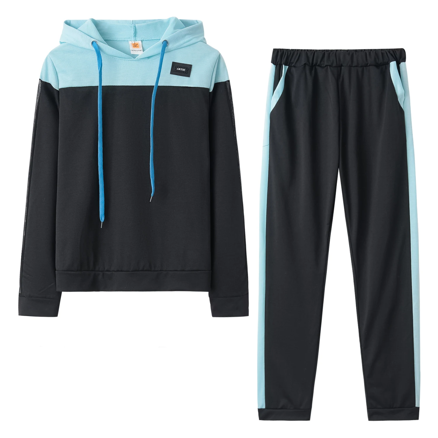 European and American Autumn 2024 Women's Mesh Patchwork Hoodie Set Two-piece Set - Image 5