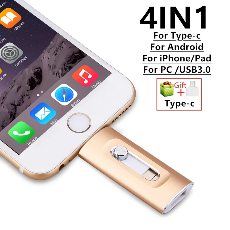 for iPhone USB Flash Drive USB 3.0 Pendrive 4in1 Mirco 512G 256G 128G 32G Memory…