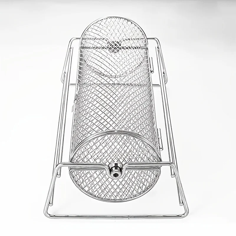 Rolling BBQ Grill Basket Cylinder Rotating 430 Stainless Steel Wooden Handle for… - Image 11