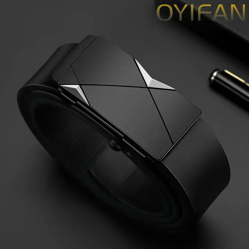 OYIFAN Fashion Men's Belt Men's Genuine Leather Belt Automatic Buckle Ratchet Belt Random Adjustment - Image 2