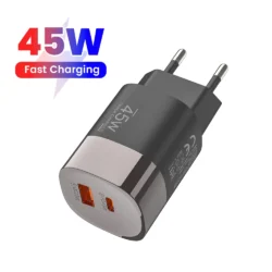 Dual Ports USB Type C Charger Fast Charging 45W QC PD 3.0 Travel Wall Charger…