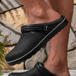 Men's All-Season Casual Simple Everyday Solid Color Eva One-Piece Flat Slip-On Closed-Toe Half-Mule Anti-Kick Anti-Splash Fishing Shoes Beach Shoes