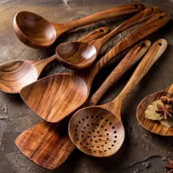 1-10 PC Wooden Cooking Spoons Smooth Teak Wooden Cooking Utensils Non-Stick Wooden…