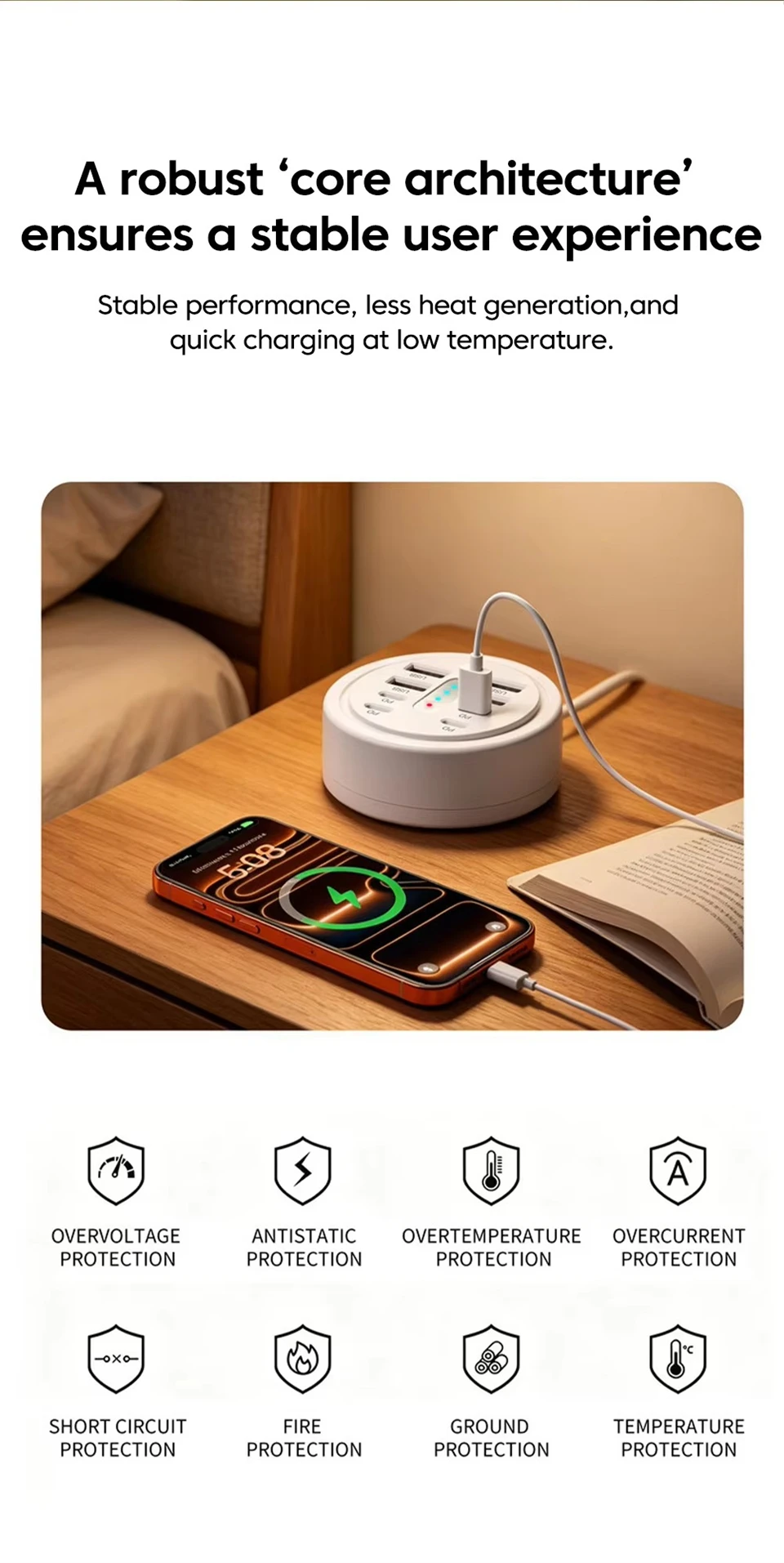 66W Multi Port USB Charging Station 4 QC Fast Charge USB-A 4 Type-C Ports Desktop… - Image 14