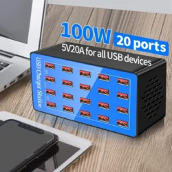 USB Charger Station 20-Port 100W Multiple Charging Station Multi Ports USB Charger…
