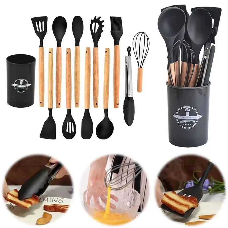12Pcs Kitchen Utensil Set Silicone Spatula Set Wooden Handle Cooking Tools Kit… - Image 6