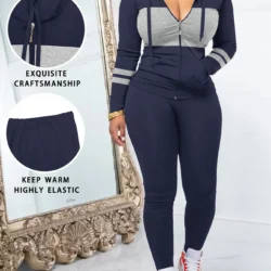 Women's Fashion Color Block Hooded Sporty Set