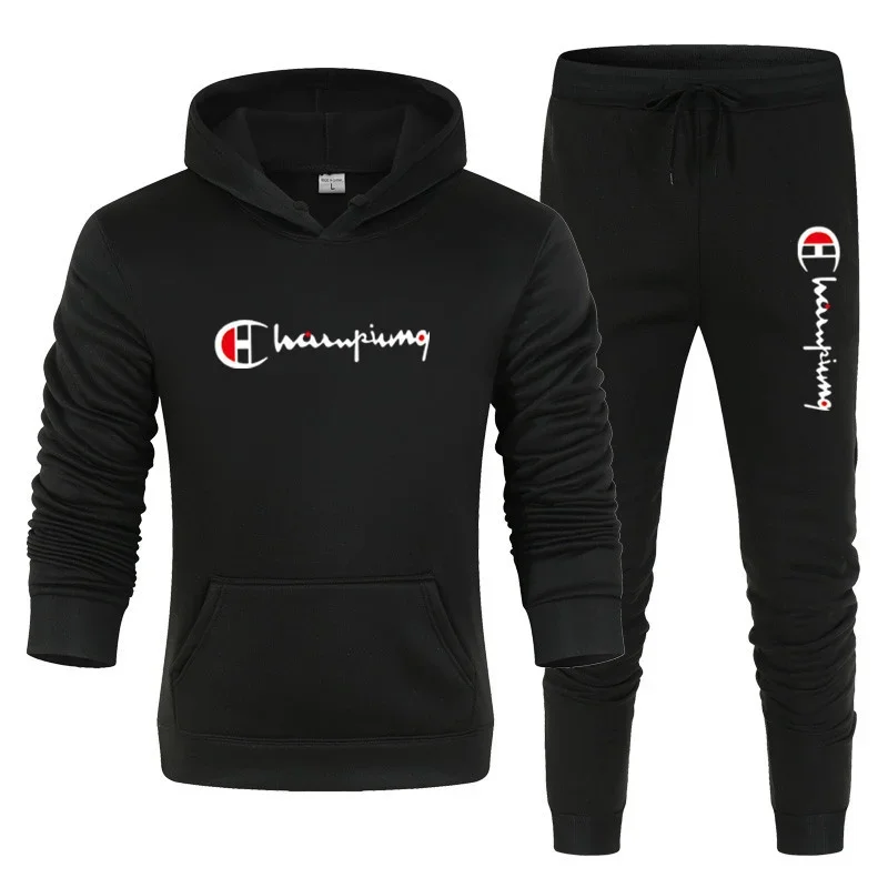 2025 Men's Tracksuit Hooded Sweatshirt+Sweatpants 2 Pcs Sets Sports Suit Casual…