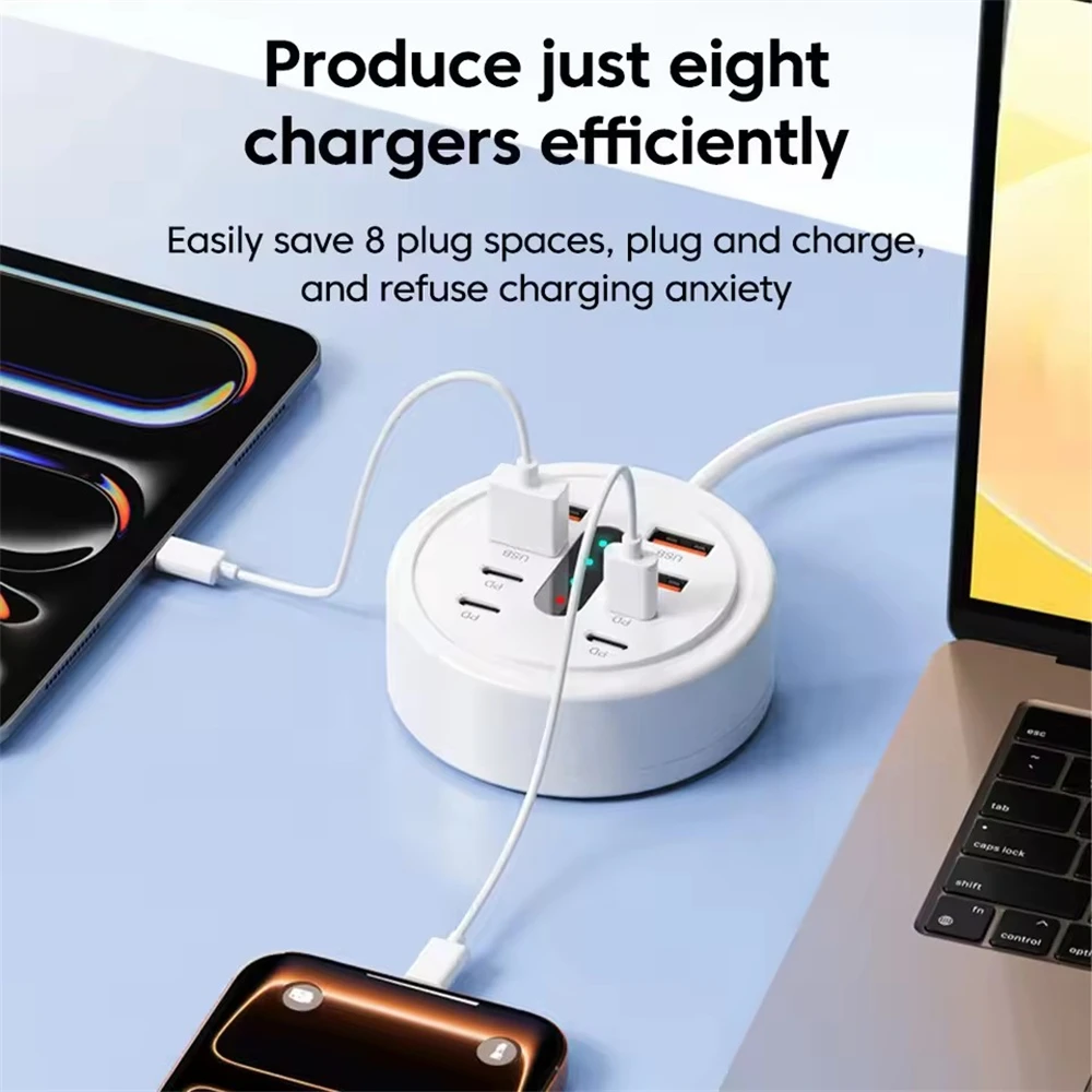 66W Multi Port USB Charging Station 4 QC Fast Charge USB-A 4 Type-C Ports Desktop… - Image 3