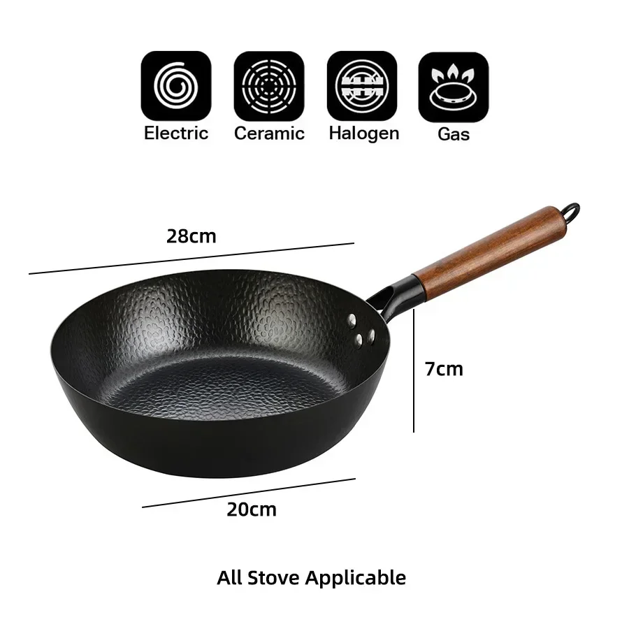 Non-stick 28cm Frying Wok Pan Iron Pan Uncoated Steak Cooking Pot Pancake Pan… - Image 6