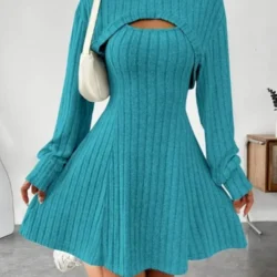 Autumn Winter Fashion Knitted Women's Dress Suit Long-sleeved Hoodie Top + Elegant…