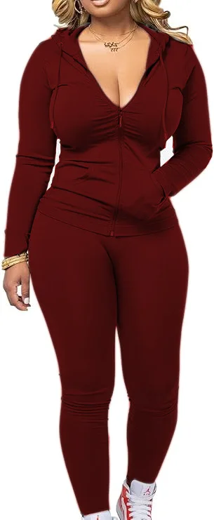 Women's Casual Sexy Long-sleeved Zipper Hooded Two-piece Sports Suit Europe and… - Image 6