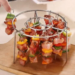Stainless Steel Air Fryer Grill Round with Grilled Skewers Hanging Skewers Rack…