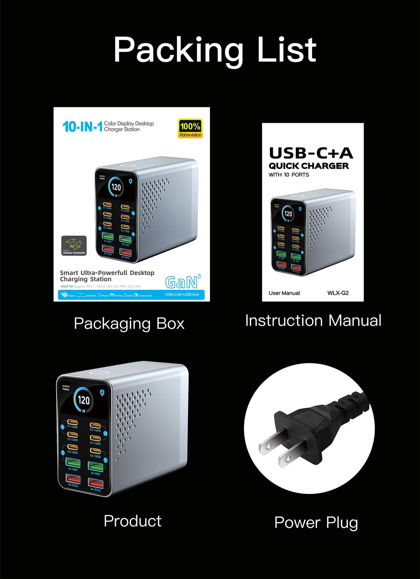 USB Type C GaN Charger Ai Display 10 in 1 Desktop Power Station Fast PD Charge For… - Image 21