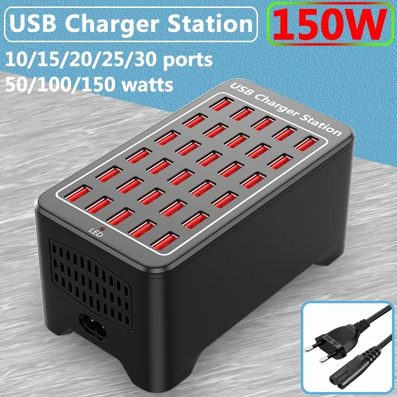 USB Charger 10 15 20 25 30 Ports HUB 150W Universal Wall Desktop Fast Charging… - Image 12