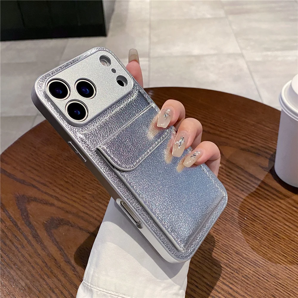 luxury Leather Card Holder Wallet Case For iPhone 11 12 13 mini 14 15 16 E 17 Pro Max 8 7 Plus X Camera Lens Protection Cover - Image 4