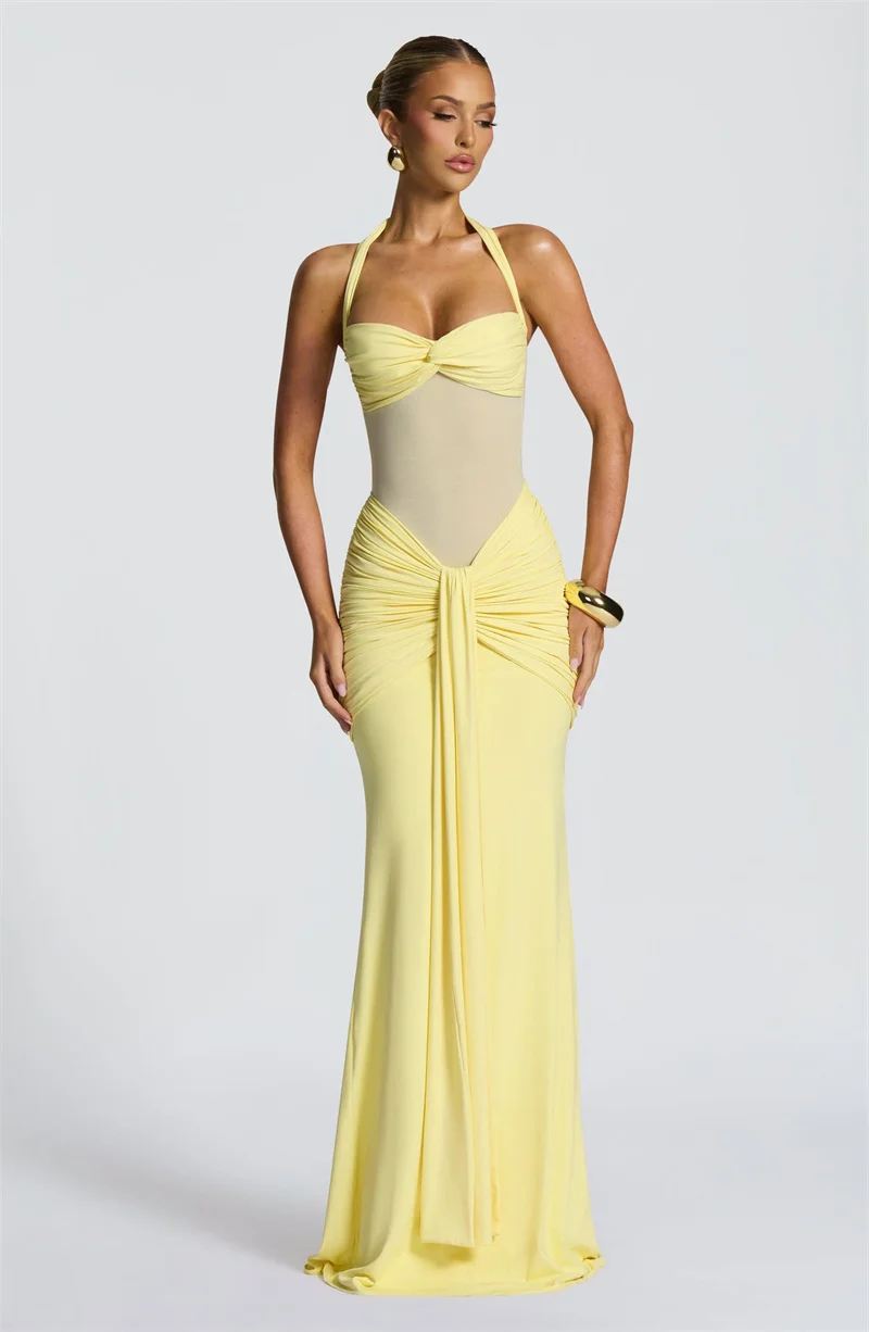 Mozision Halter Backless Sexy Maxi Dress Women Fashion Patchwork Off-shoulder… - Image 19