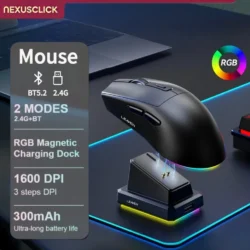 NexusClick Ergonomic Wireless Gaming Mouse,Dual Mode RGB Lightweight Mice