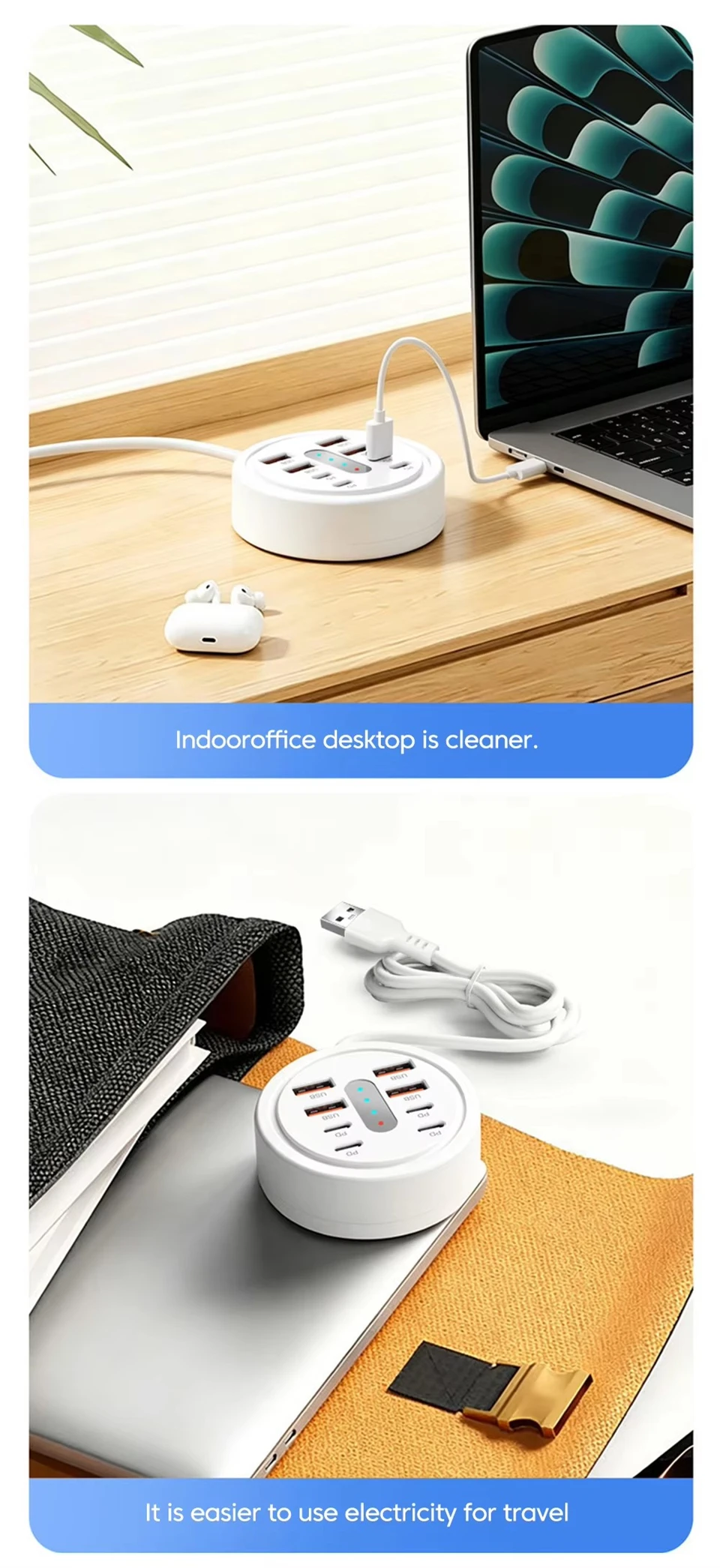 66W Multi Port USB Charging Station 4 QC Fast Charge USB-A 4 Type-C Ports Desktop… - Image 19