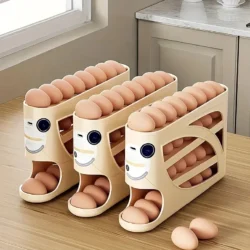 3-Tier Rolling Egg Storage Container for Refrigerator Holds 24 Eggs Organizer Rack…