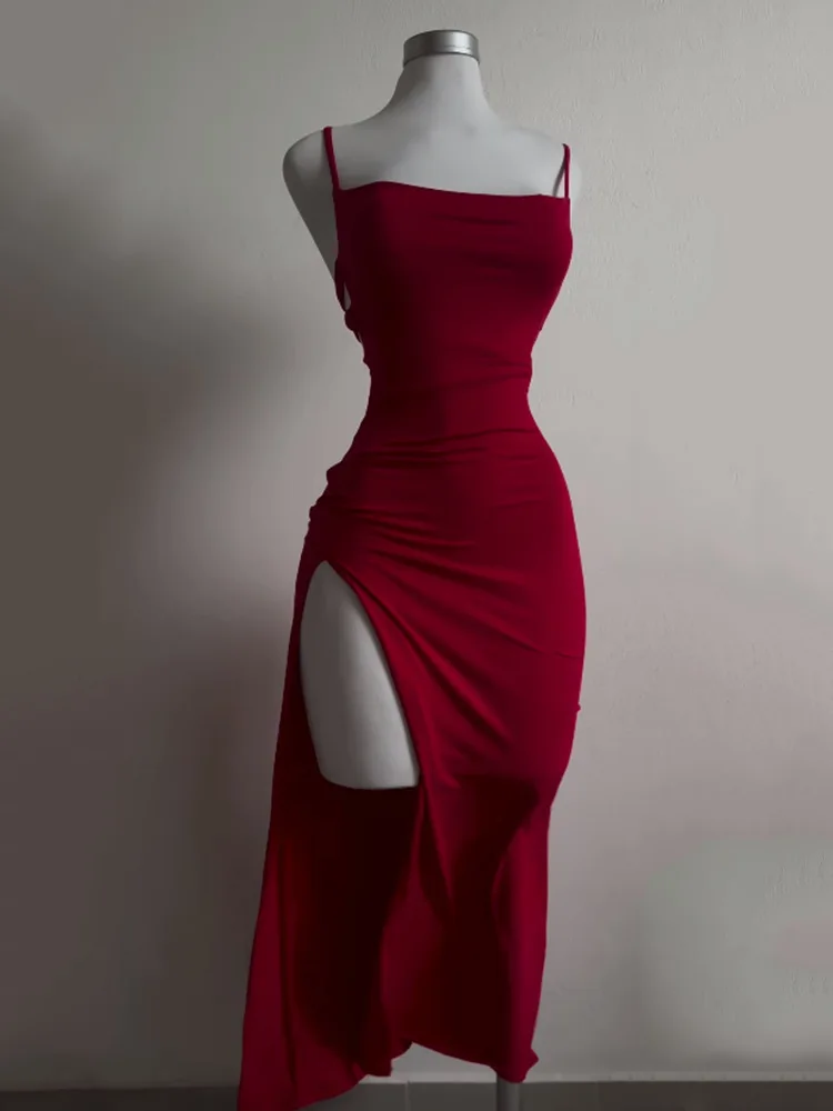 Sexy Backless Lace Up Long Dress Women Split Sleeveless Bodycon Party Club Evening… - Image 4