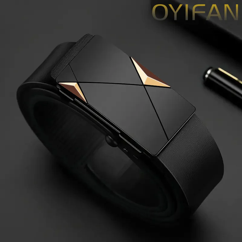 OYIFAN Fashion Men's Belt Men's Genuine Leather Belt Automatic Buckle Ratchet Belt Random Adjustment - Image 3