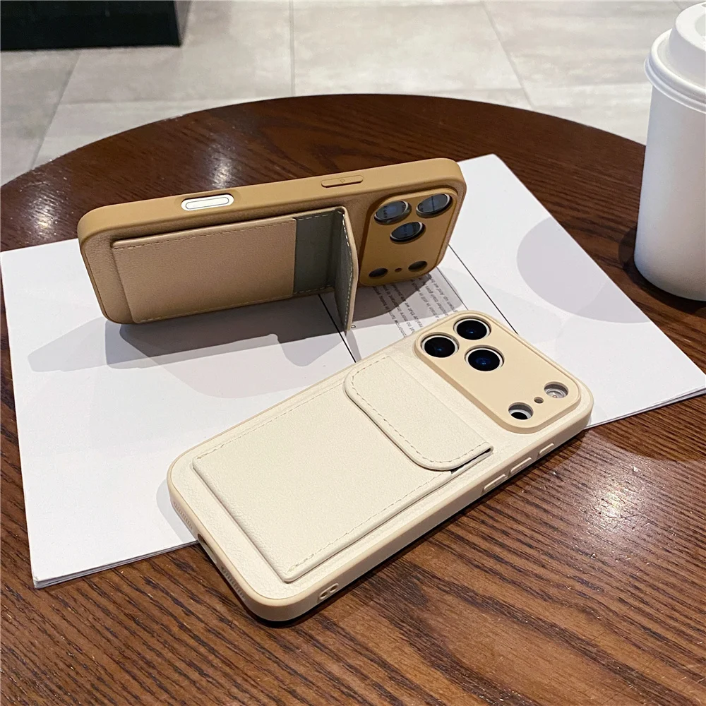 luxury Leather Card Holder Wallet Case For iPhone 11 12 13 mini 14 15 16 E 17 Pro Max 8 7 Plus X Camera Lens Protection Cover - Image 5