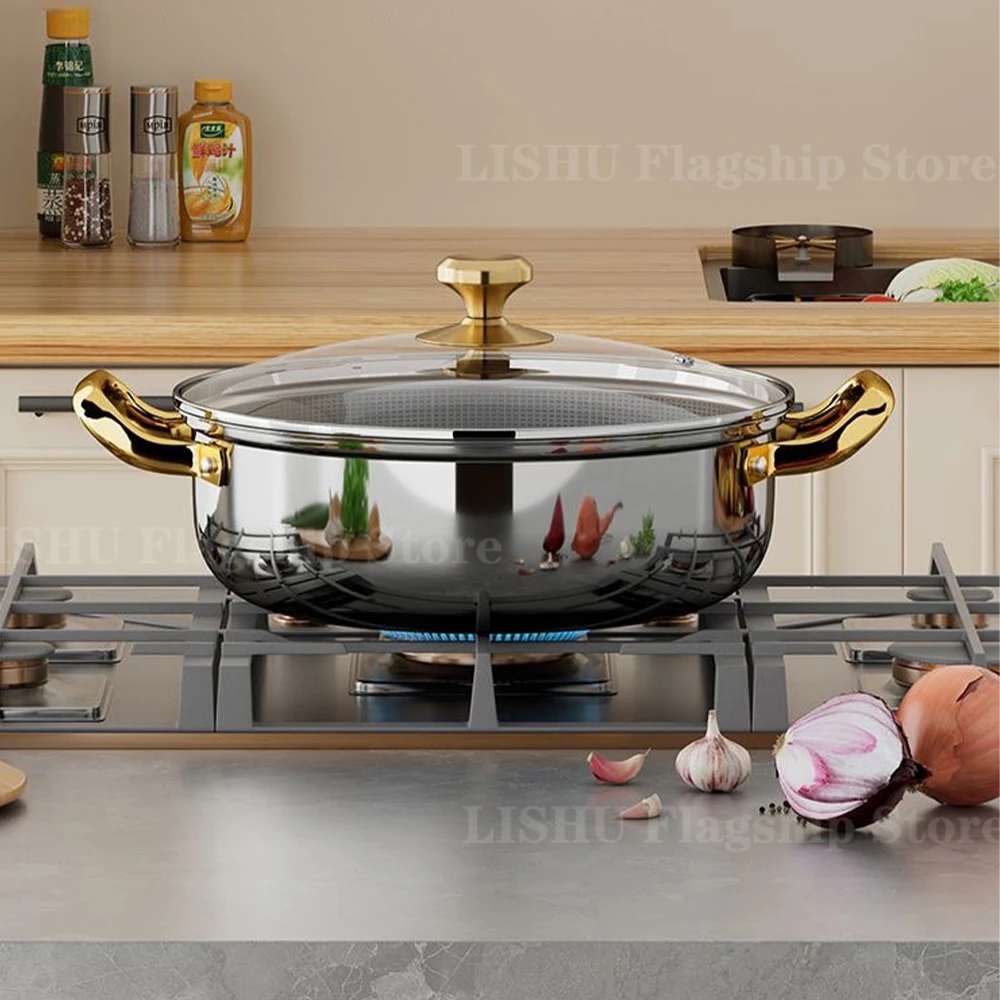 Stainless Steel Soup Pot Wok Non-stick Honeycomb with lid 28cm/30cm Home Hot Pot… - Image 3