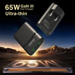 65W Flat GaN USB C Charger Dual-port Fast Wall Charger Compact Power Adapter With…