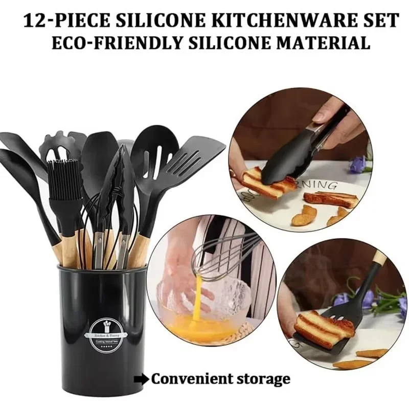 12Pcs Kitchen Utensil Set Silicone Spatula Set Wooden Handle Cooking Tools Kit… - Image 2