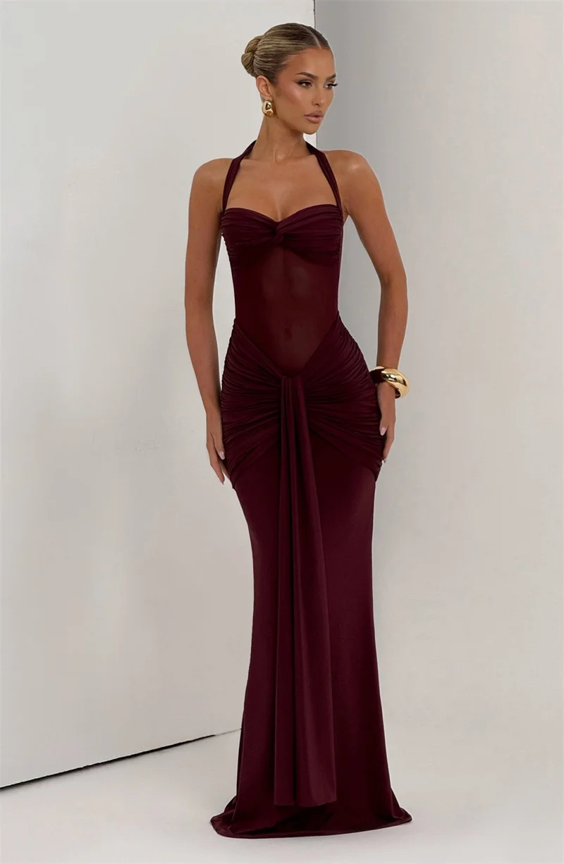 Mozision Halter Backless Sexy Maxi Dress Women Fashion Patchwork Off-shoulder… - Image 11