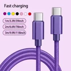 66W 5A USB C To Type C Fast Charging Data Cable USB Type C to Type-C Nylon Braided…