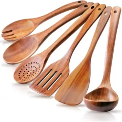 Wooden Kitchen Utensil Set Natural Acacia Wood Cooking Utensils Durable Kitchen…