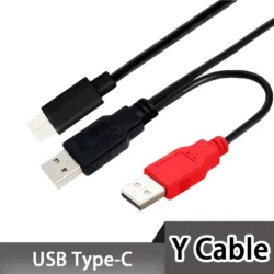 USB 2.0 Male & USB 2.0 Dual Power Data Y To Type-C USB-C Cable For Laptop & Hard…