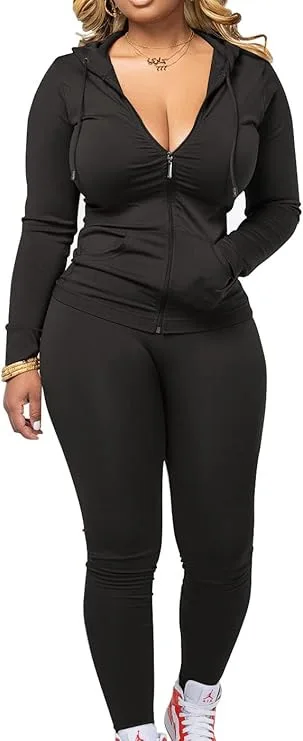 Women's Casual Sexy Long-sleeved Zipper Hooded Two-piece Sports Suit Europe and… - Image 3