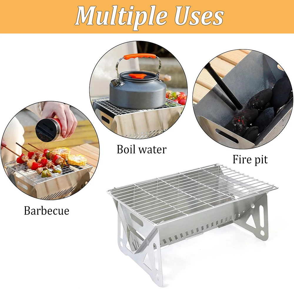 Compact Portable BBQ Grill Stainless Steel Folding Charcoal Stove with Carry Bag for Outdoor Camping Backyard & Picnic Use - Image 4