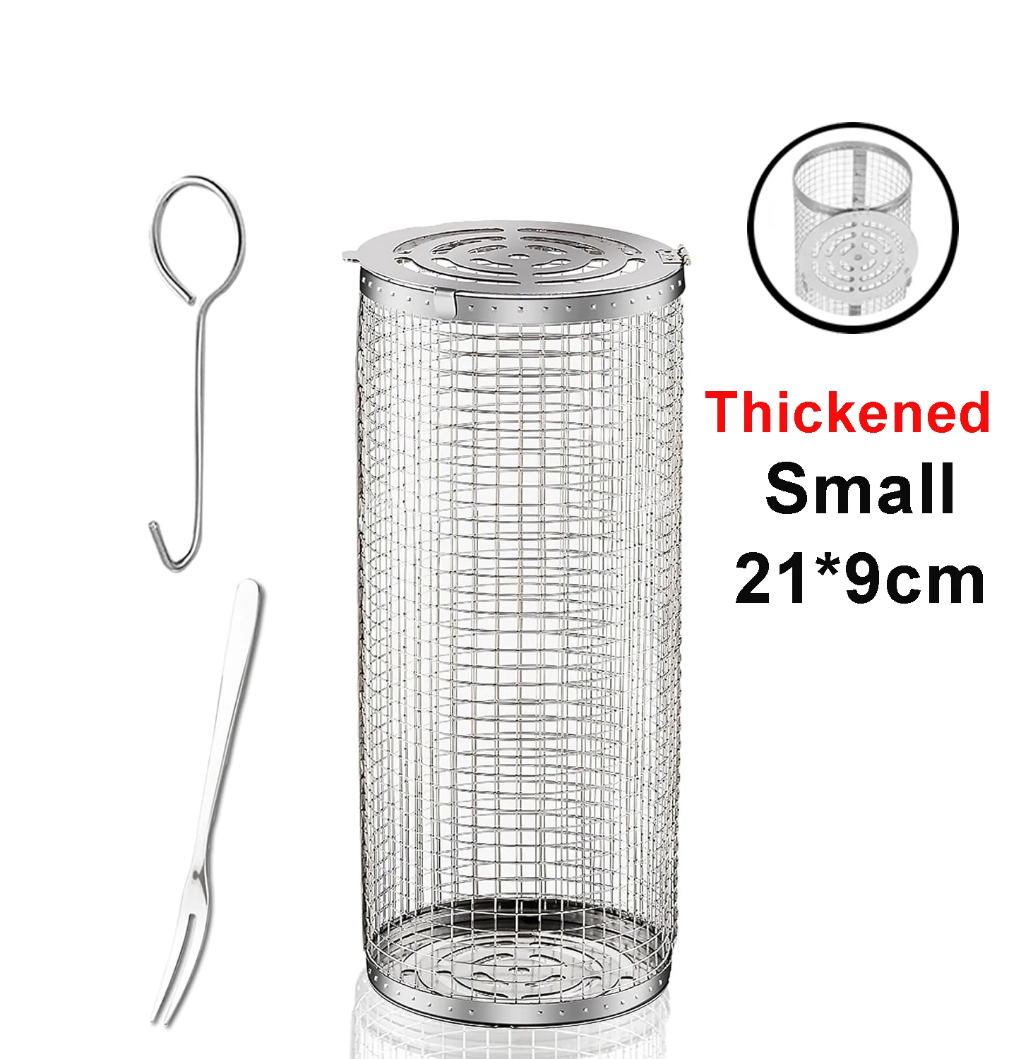 BBQ Basket Stainless Steel Rolling Grilling Basket Wire Mesh Cylinder Grill Basket Portable Round Outdoor Camping Barbecue Rack - Image 11