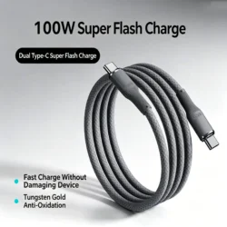 100W High Power Charging Braided Data Cable Dual Type C & USB A to Type C Two…