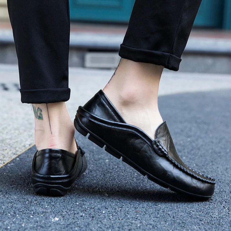 Men Shoes Casual Genuine Leather Mens Loafers Moccasins Designer Slip on Boat Shoes High Quality Chaussure Homme Plus Size 37-47 - Image 4