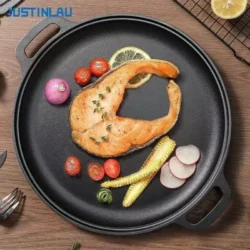 JUSTINLAU Double-Ear Frying Pan Cast Iron Eggs Steak Skillet Thickened Non-stick…