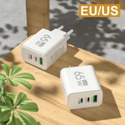 New 1Pcs 65W GaN USB Charger 3 Ports PD Type C Fast Charging EU/US/KR Plug Travel…