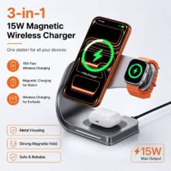 Wireless Charger Stand Metal Shell Magnetic 15W Fast Charging Station Stand for…