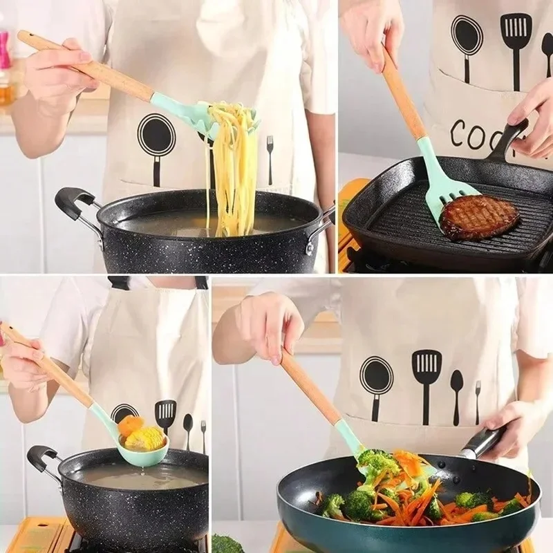 12Pcs Kitchen Utensil Set Silicone Spatula Set Wooden Handle Cooking Tools Kit… - Image 4
