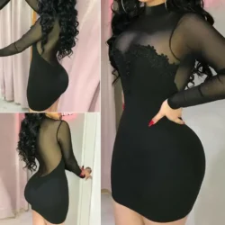 Women Elegant Mini Dress Chiffon Sexy Transparent Strapless Party Bandage Bodycon…