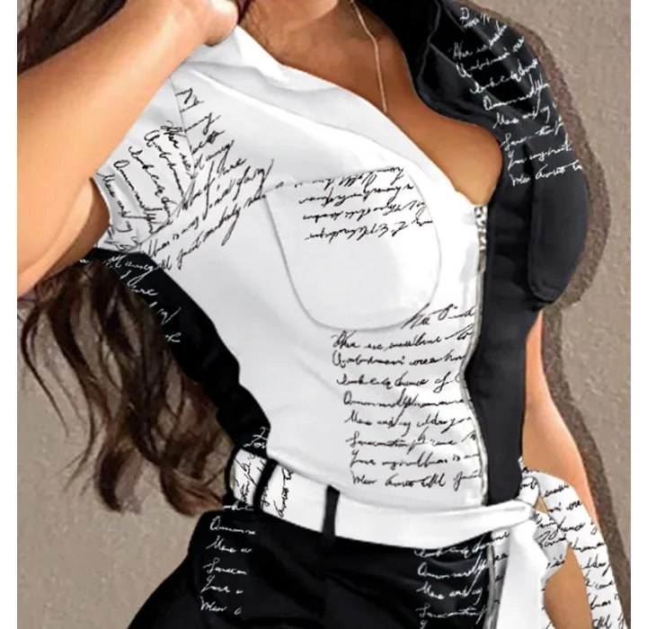 Women's Jumpsuit 2023 Summer Fashion Letter Print Colorblock Pocket Design Casual… - Image 9