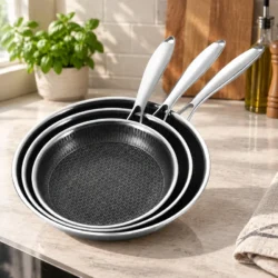 Set of 3 Nonstick Stainless Steel Frying Pans 20/24/28cm, PFOA-Free…