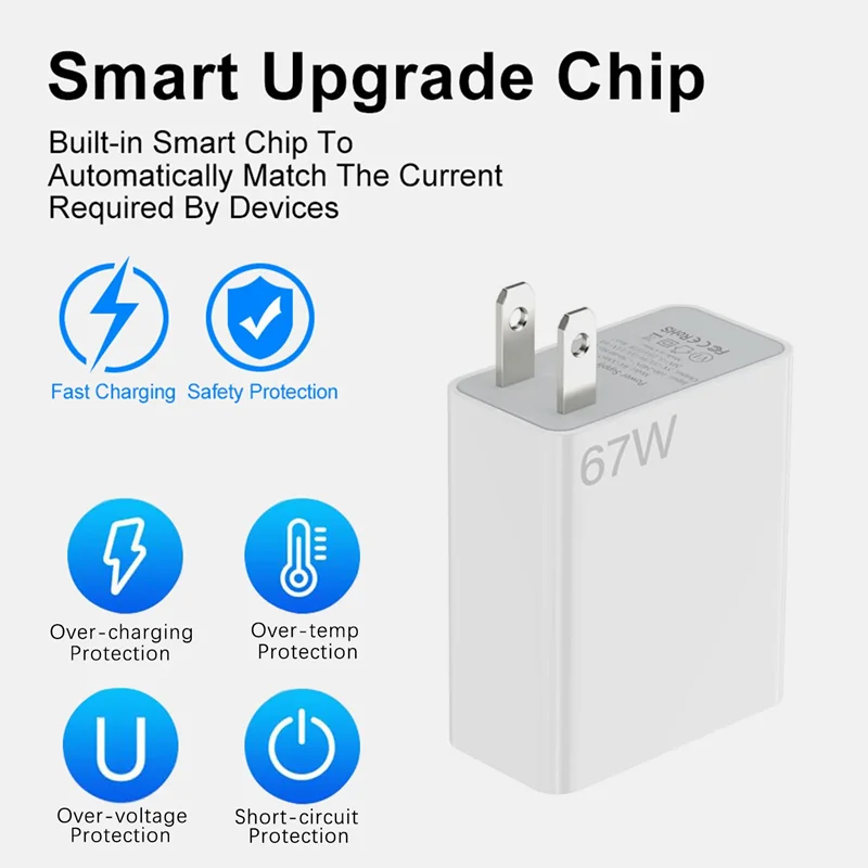US Plug 6A 67W Ultra Fast Charger for Xiaomi 10T 11 12 Lite 13T Redmi Note 10 11T… - Image 2