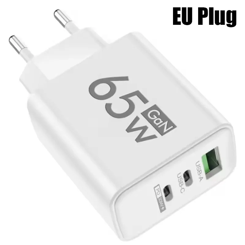 65W GaN USB Charger 3 Ports PD Type C Charging EU Plug Travel Wall Adapter USB C… - Image 6